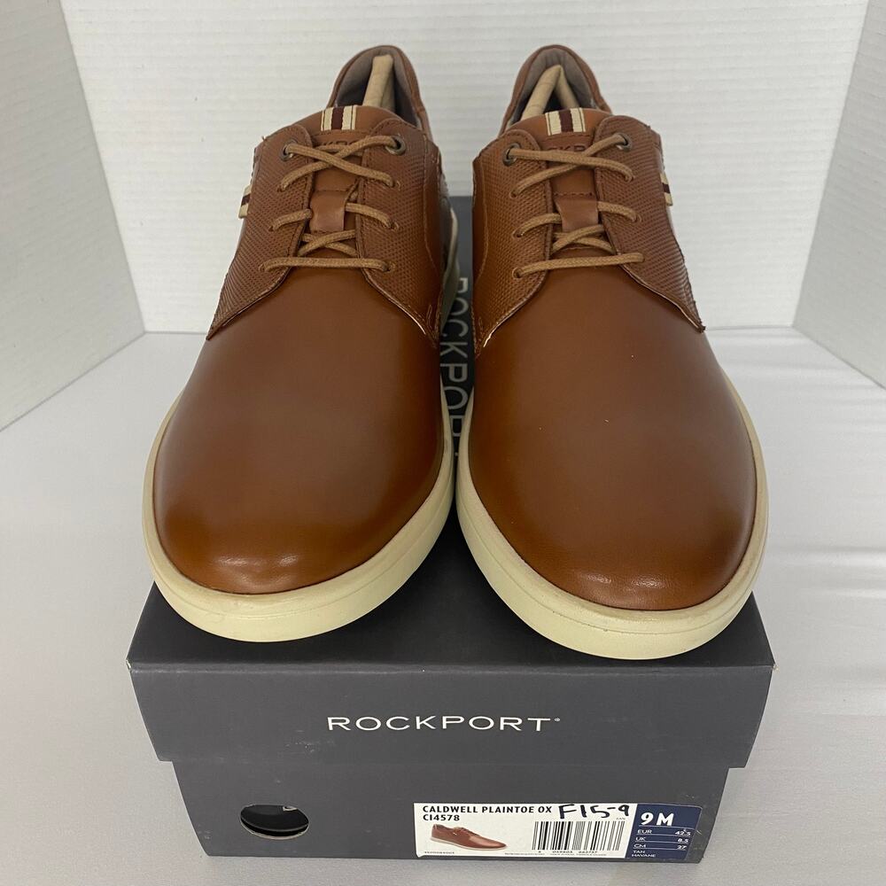 *NEW* 9M Men's Rockport CALDWELL PLAINTOE OX TAN